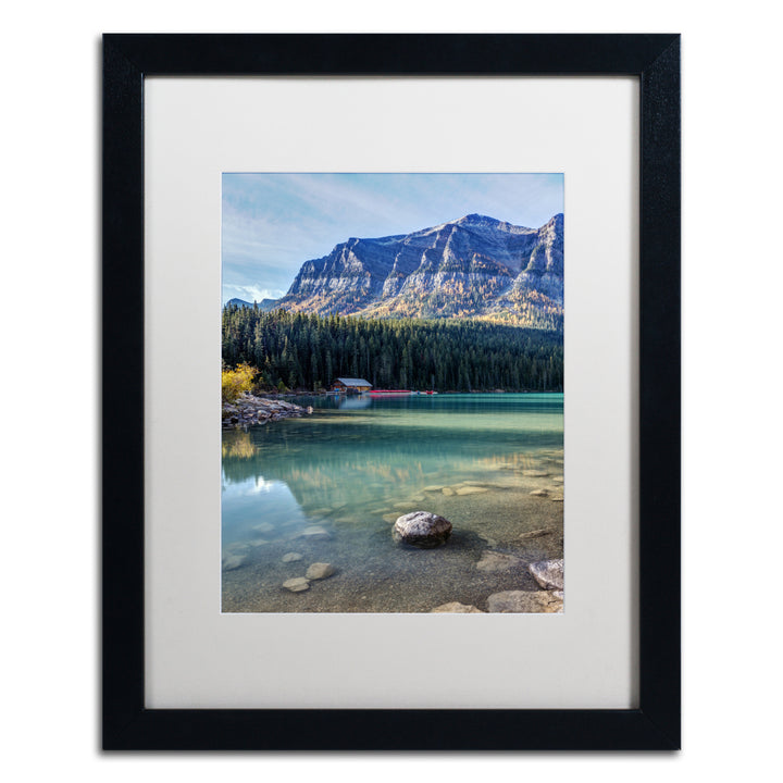 Pierre Leclerc Cabin at Lake Louise Black Wooden Framed Art 18 x 22 Inches Image 1