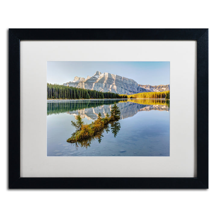 Pierre Leclerc Two Jack Lake Sunrise Black Wooden Framed Art 18 x 22 Inches Image 1