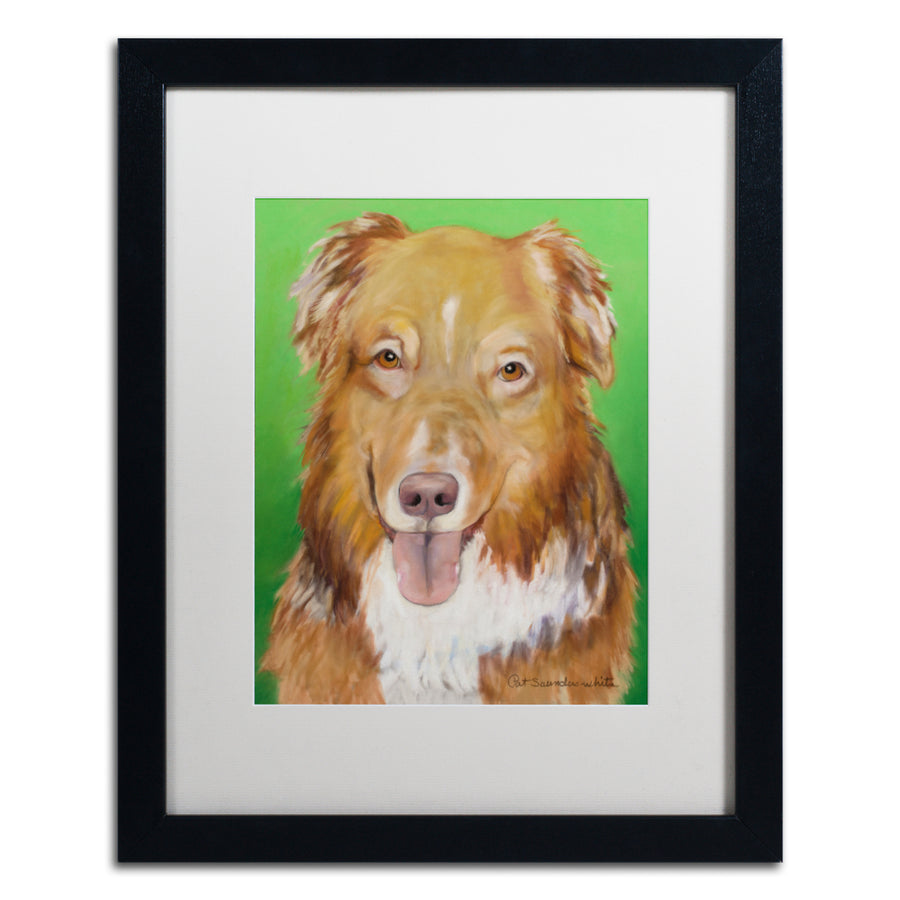 Pat Saunders-White Dog on Green Black Wooden Framed Art 18 x 22 Inches Image 1