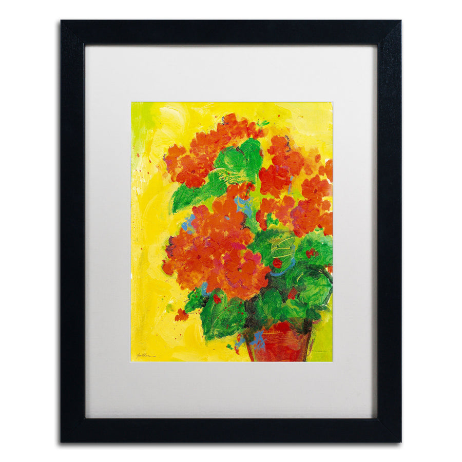 Sheila Golden Geraniums Against Yellow Black Wooden Framed Art 18 x 22 Inches Image 1