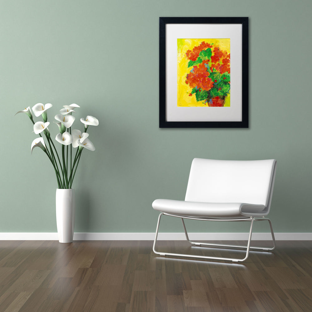 Sheila Golden Geraniums Against Yellow Black Wooden Framed Art 18 x 22 Inches Image 2