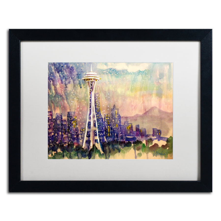 Wendra Space Needle Snow Black Wooden Framed Art 18 x 22 Inches Image 1