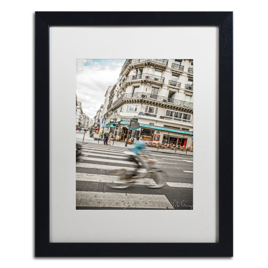 Yale Gurney Paris Bicycle Rider Black Wooden Framed Art 18 x 22 Inches Image 1