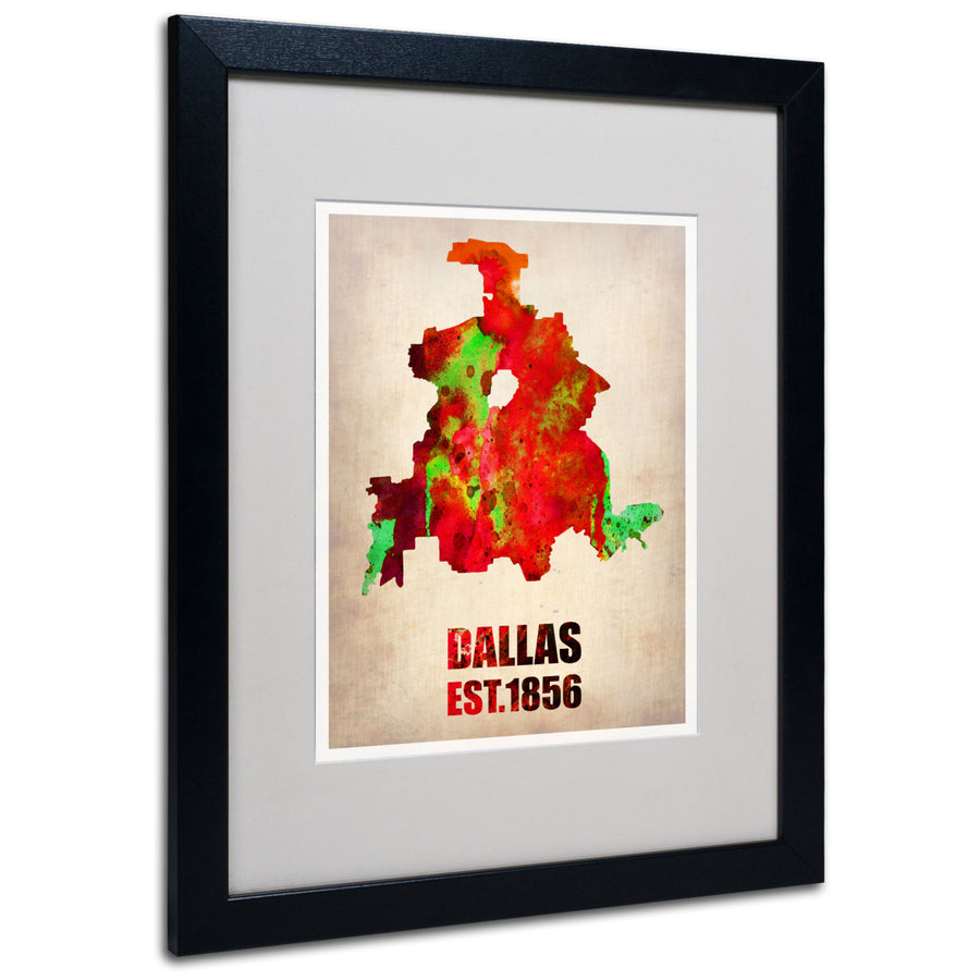 Naxart Dallas Watercolor Map Black Wooden Framed Art 18 x 22 Inches Image 1