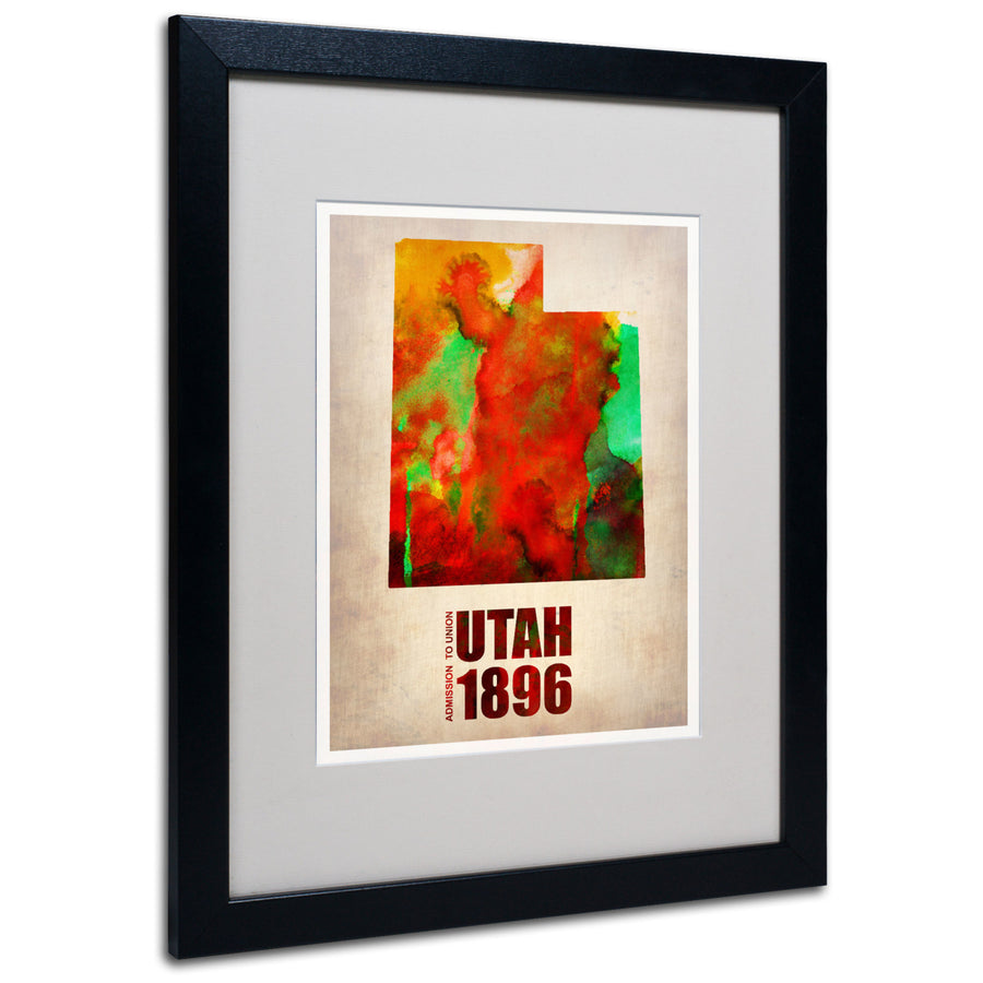 Naxart Utah Watercolor Map Black Wooden Framed Art 18 x 22 Inches Image 1