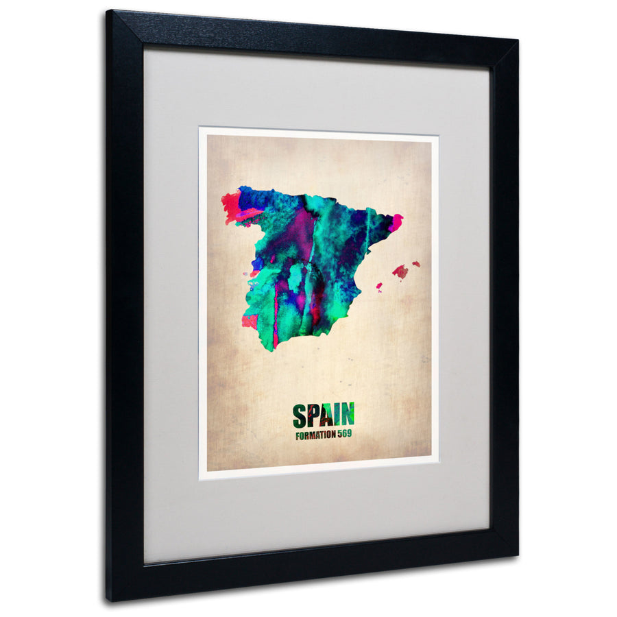 Naxart Spain Watercolor Map Black Wooden Framed Art 18 x 22 Inches Image 1