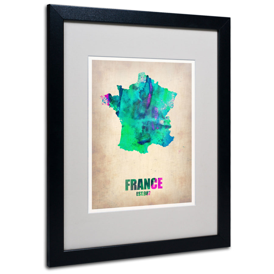 Naxart France Watercolor Map Black Wooden Framed Art 18 x 22 Inches Image 1