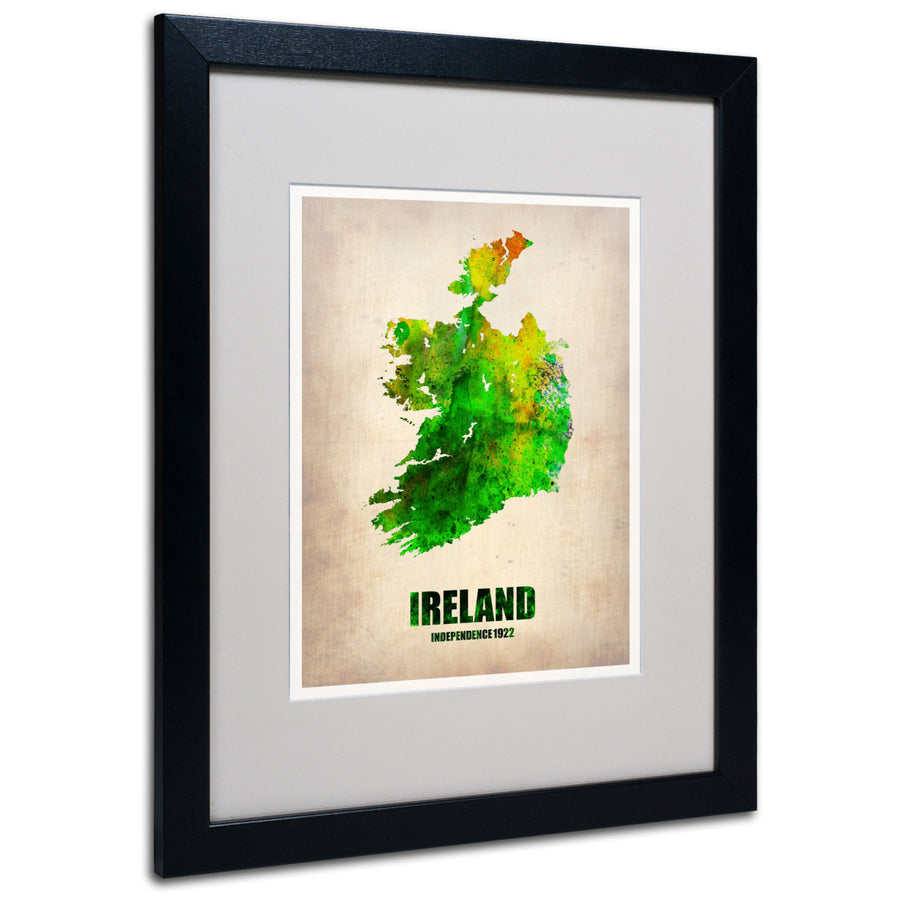 Naxart Ireland Watercolor Map Black Wooden Framed Art 18 x 22 Inches Image 1