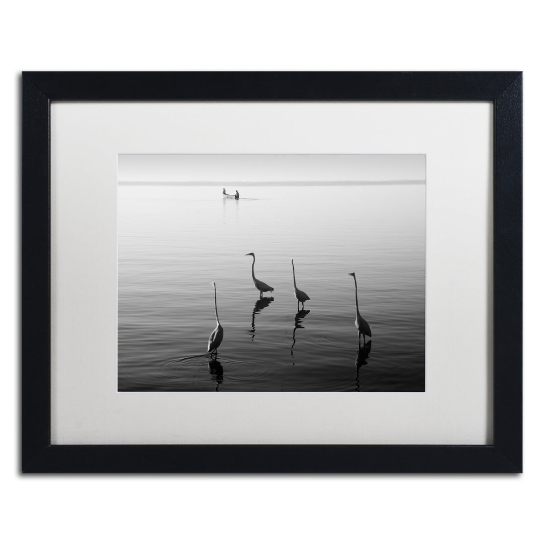 Moises Levy 4 Herons and Boat Black Wooden Framed Art 18 x 22 Inches Image 1