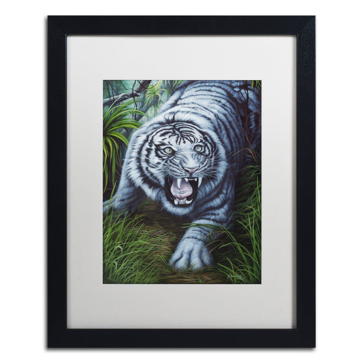 Jenny Newland White Tiger Black Wooden Framed Art 18 x 22 Inches Image 1
