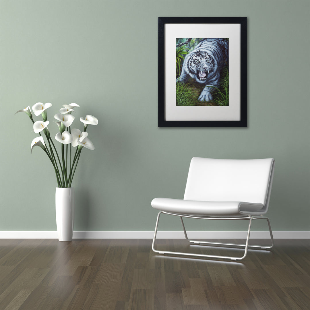 Jenny Newland White Tiger Black Wooden Framed Art 18 x 22 Inches Image 2