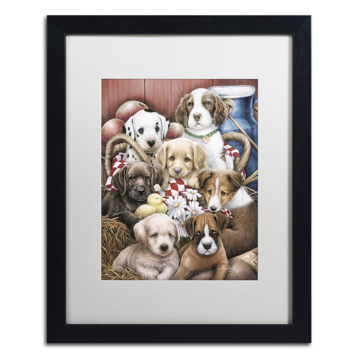 Jenny Newland Puppy Pals Black Wooden Framed Art 18 x 22 Inches Image 1