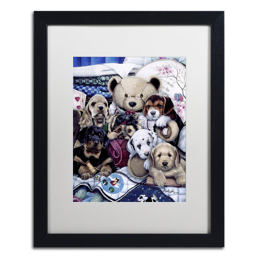 Jenny Newland Puppy Party Black Wooden Framed Art 18 x 22 Inches Image 1