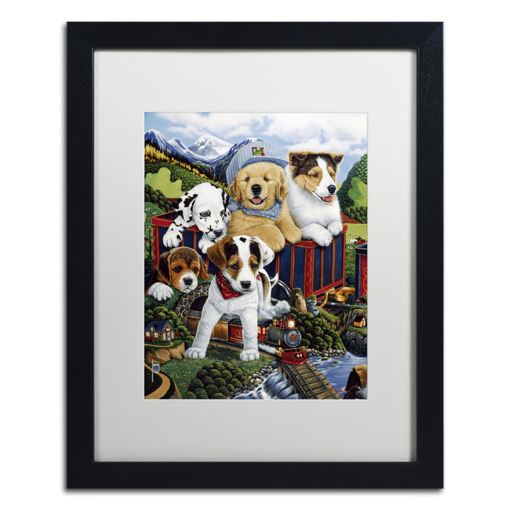 Jenny Newland Choo Choo Puppies Black Wooden Framed Art 18 x 22 Inches Image 1