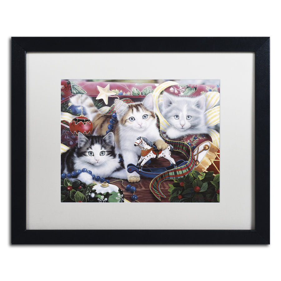 Jenny Newland Christmas Kittens and All The TrimNs Black Wooden Framed Art 18 x 22 Inches Image 1