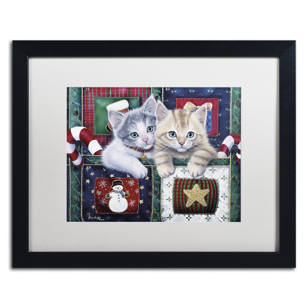 Jenny Newland Christmas Calendar Kittens Black Wooden Framed Art 18 x 22 Inches Image 1