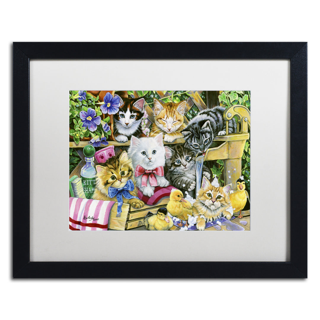 Jenny Newland Bathtime Kittens Black Wooden Framed Art 18 x 22 Inches Image 1
