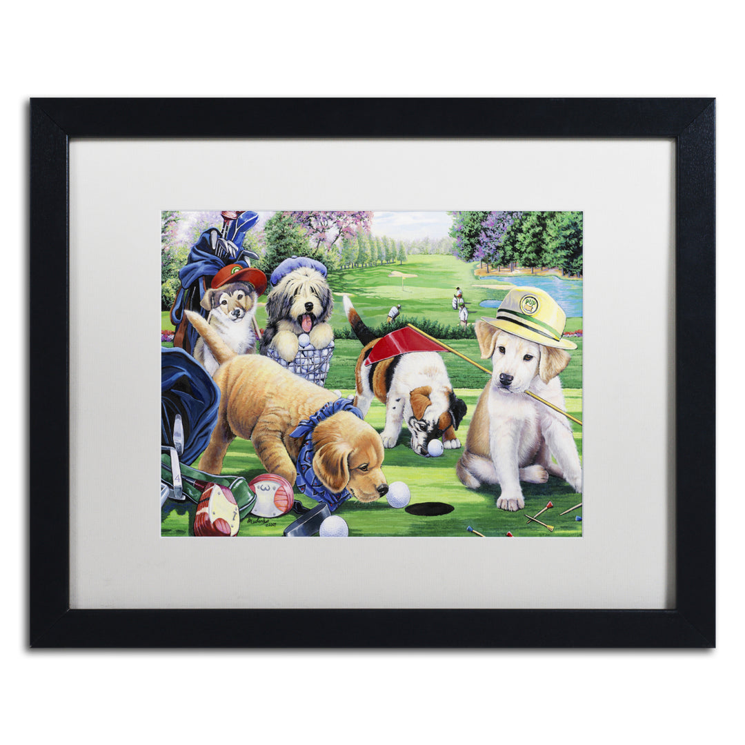 Jenny Newland Golfing Puppies Black Wooden Framed Art 18 x 22 Inches Image 1
