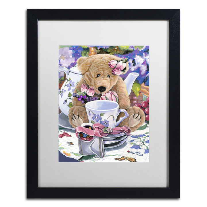 Jenny Newland Tea Party Bear 1 Black Wooden Framed Art 18 x 22 Inches Image 1