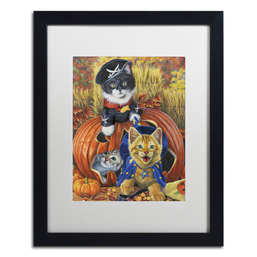 Jenny Newland Halloween Kittens Black Wooden Framed Art 18 x 22 Inches Image 1