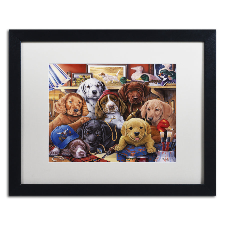 Jenny Newland Grandpa?s Puppies Black Wooden Framed Art 18 x 22 Inches Image 1