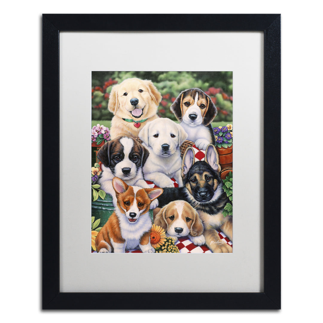 Jenny Newland Garden Puppies Black Wooden Framed Art 18 x 22 Inches Image 1