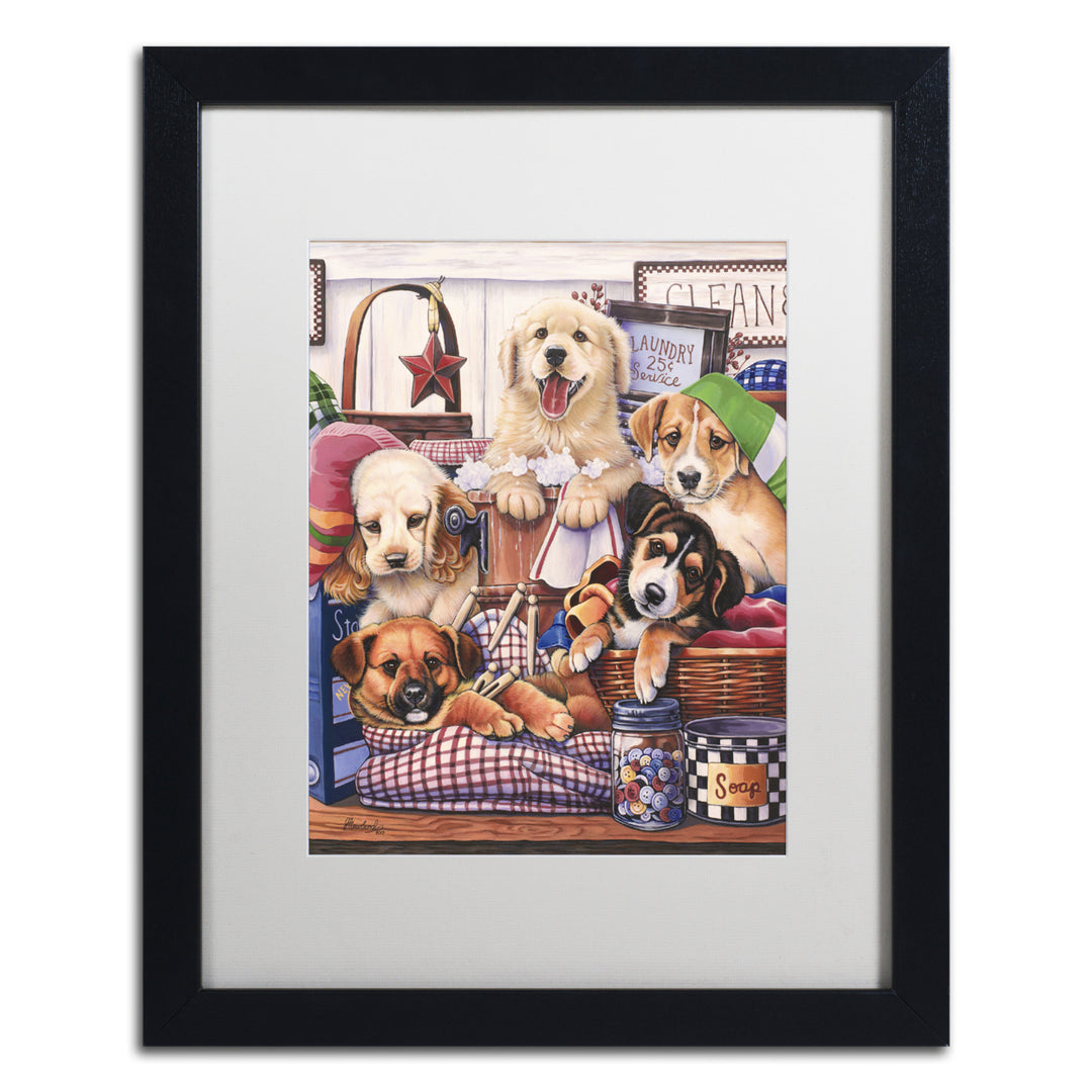 Jenny Newland Suds and Pups Black Wooden Framed Art 18 x 22 Inches Image 1