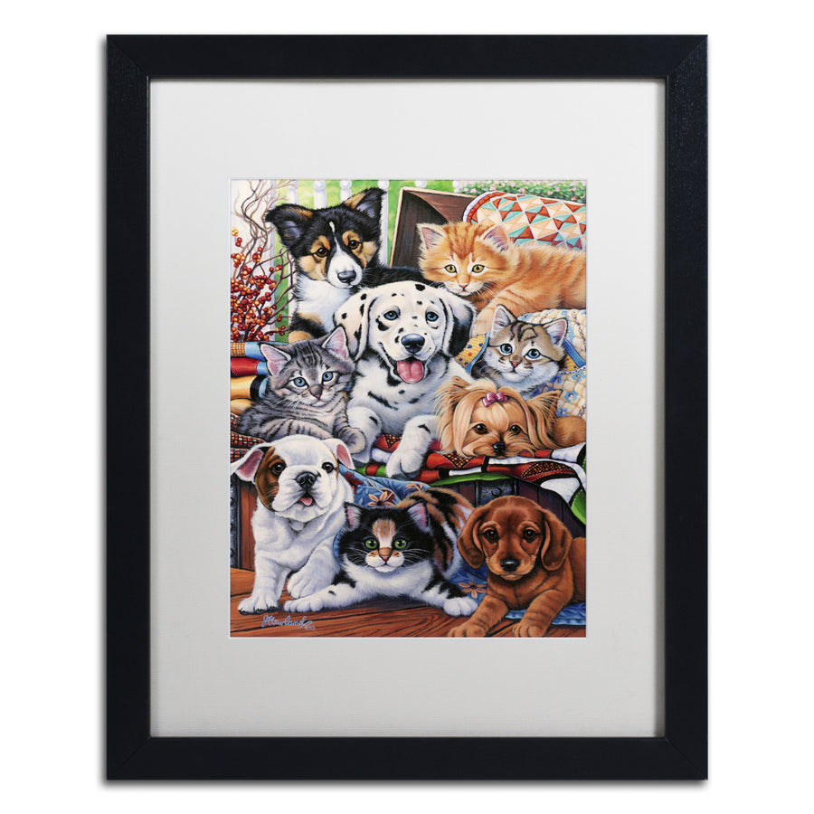 Jenny Newland Country Pups and Kittens II Black Wooden Framed Art 18 x 22 Inches Image 1