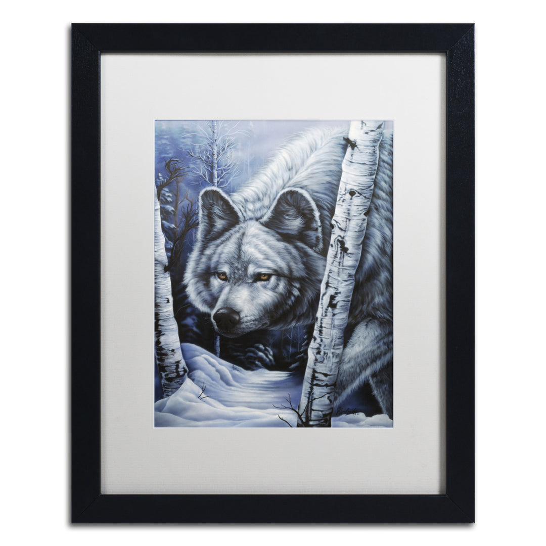 Jenny Newland White Wolf Black Wooden Framed Art 18 x 22 Inches Image 1