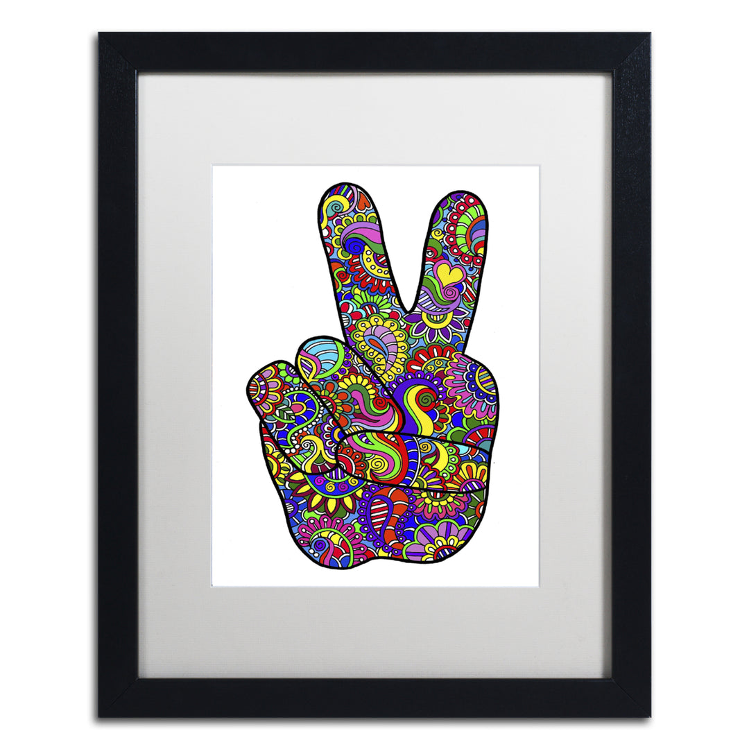 Kathy G. Ahrens Psychedelic Mehndi Peace Sign Black Wooden Framed Art 18 x 22 Inches Image 1