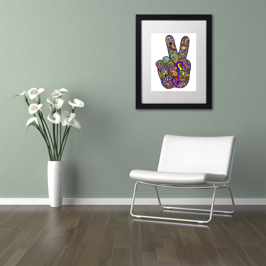 Kathy G. Ahrens Psychedelic Mehndi Peace Sign Black Wooden Framed Art 18 x 22 Inches Image 2