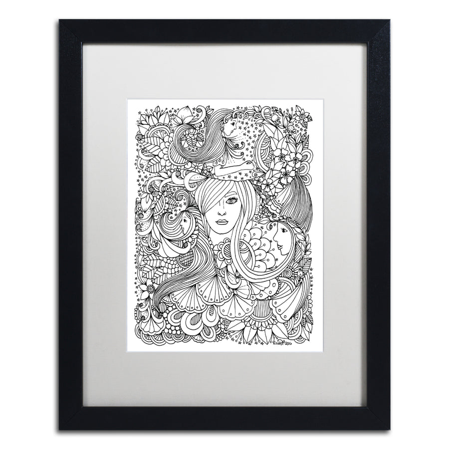 KCDoodleArt Flower Girls 10 Black Wooden Framed Art 18 x 22 Inches Image 1