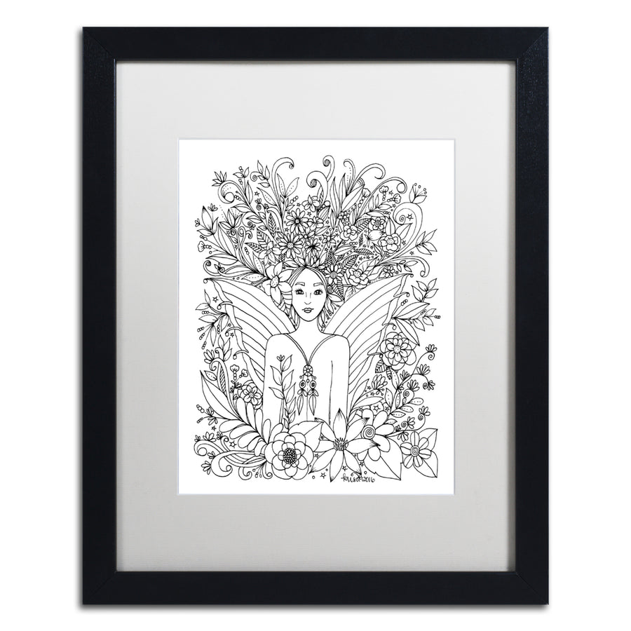 KCDoodleArt Fairies and Woodland Creatures 18 Black Wooden Framed Art 18 x 22 Inches Image 1