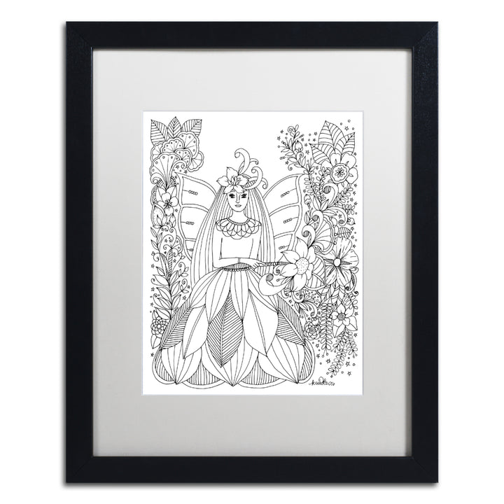 KCDoodleArt Fairies and Woodland Creatures 26 Black Wooden Framed Art 18 x 22 Inches Image 1