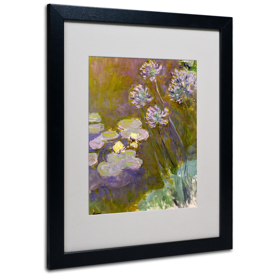 Claude Monet Waterlilies and Agapanthus Black Wooden Framed Art 18 x 22 Inches Image 1