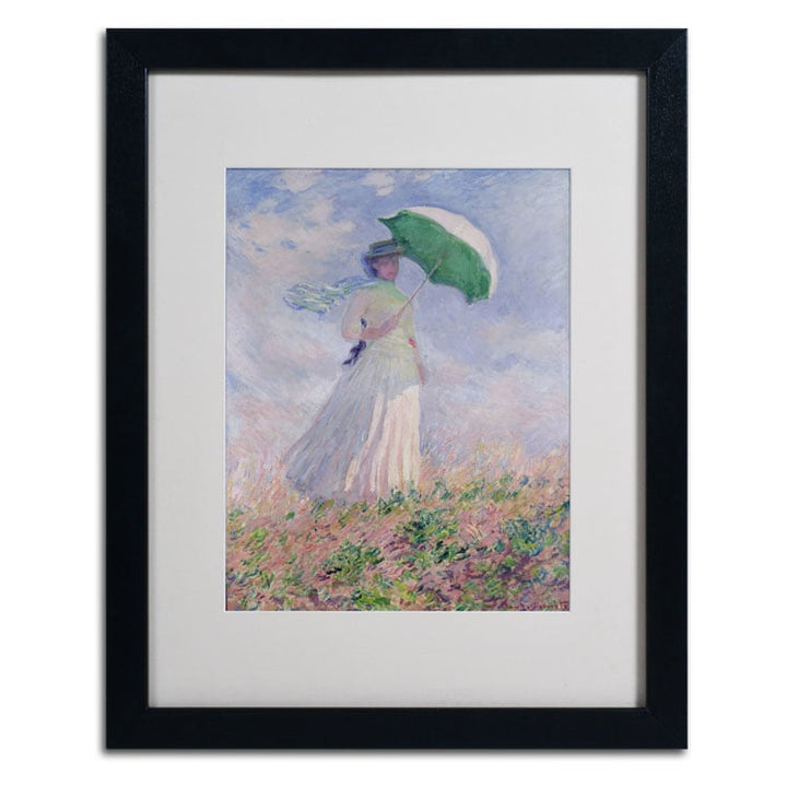 Claude Monet Woman With a Parasol Black Wooden Framed Art 18 x 22 Inches Image 1