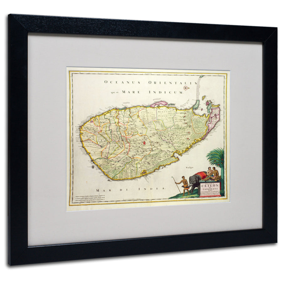 Nicolas Visscher Map of Ceylon 1626 Black Wooden Framed Art 18 x 22 Inches Image 1