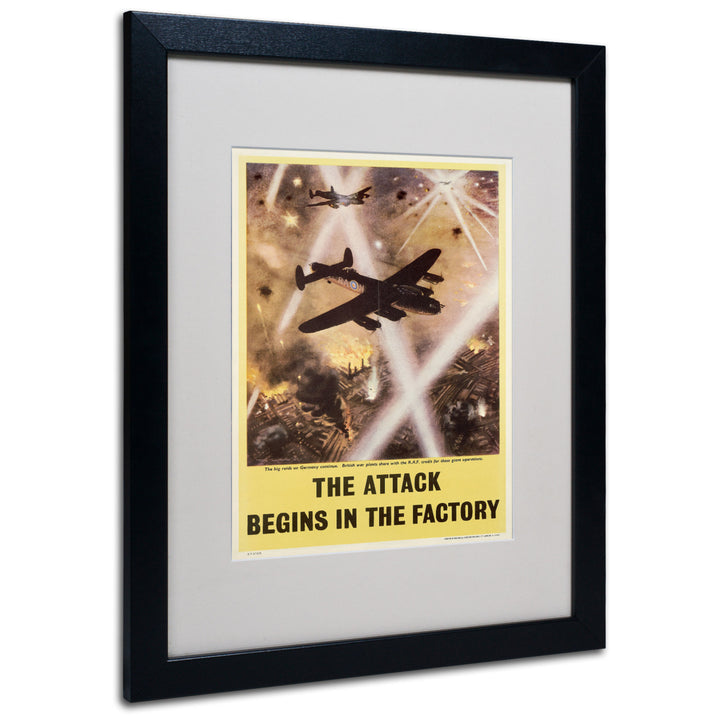 Attack Begins in Factory Propaganda Black Wooden Framed Art 18 x 22 Inches Image 1