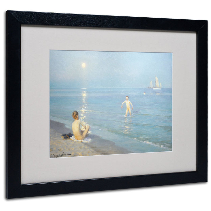 Boys on the Seashore in a Summer Night Black Wooden Framed Art 18 x 22 Inches Image 1