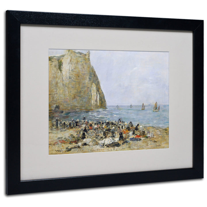 Eugene Boudin Washerwomen on the Beach Black Wooden Framed Art 18 x 22 Inches Image 1