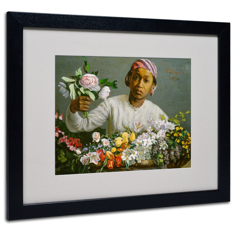 Jean Frederic Bazille Woman with Peonies Black Wooden Framed Art 18 x 22 Inches Image 1