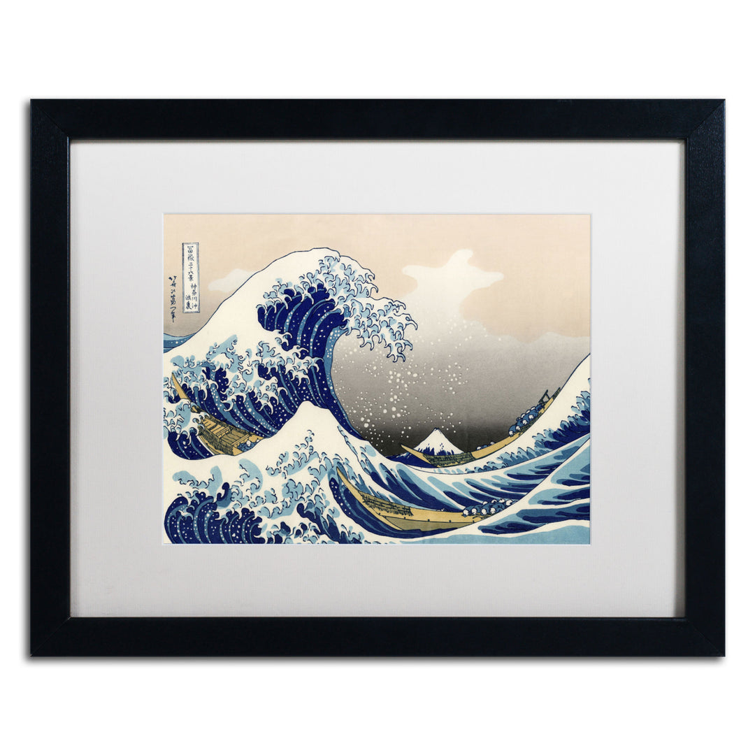 Katsushika Hokusai The Great Kanagawa Wave Black Wooden Framed Art 18 x 22 Inches Image 1