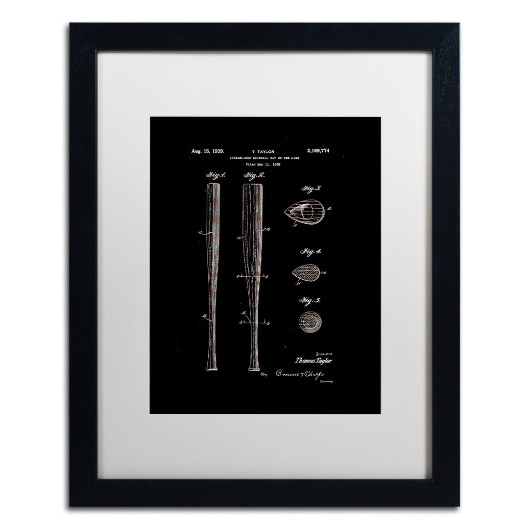 Claire Doherty Baseball Bat Patent 1939 Black Black Wooden Framed Art 18 x 22 Inches Image 1