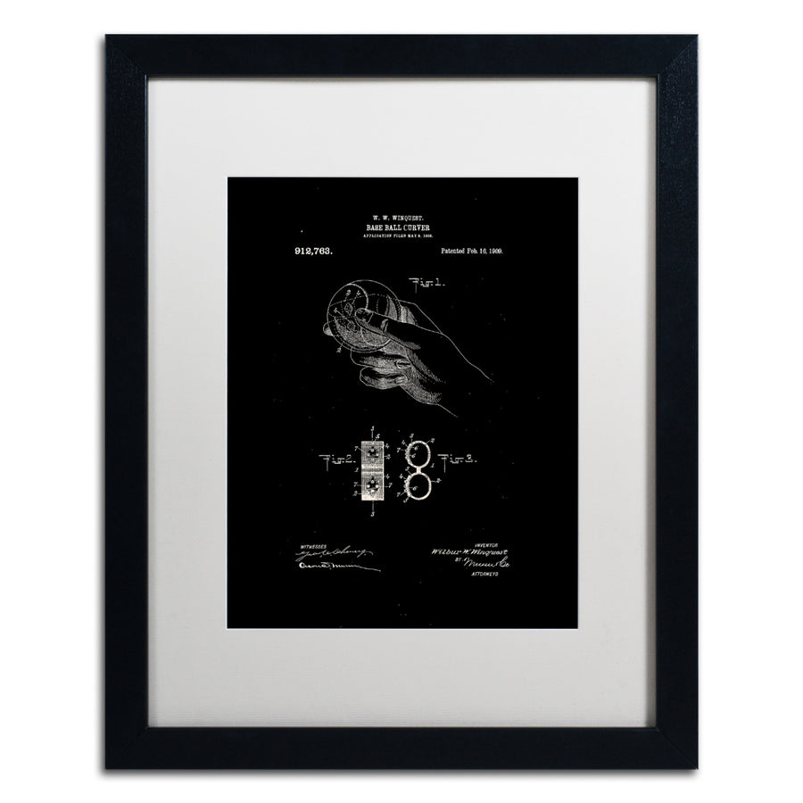Claire Doherty Baseball Curver Patent 1909 Black Black Wooden Framed Art 18 x 22 Inches Image 1