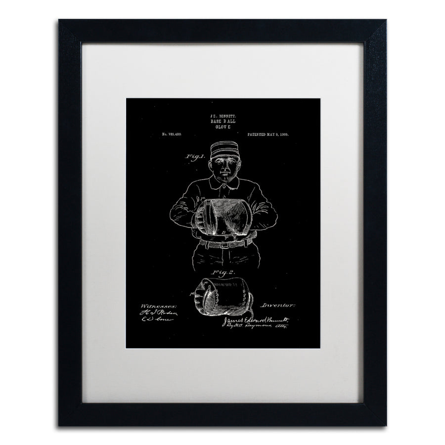 Claire Doherty Baseball Glove Patent 1905 Black Black Wooden Framed Art 18 x 22 Inches Image 1