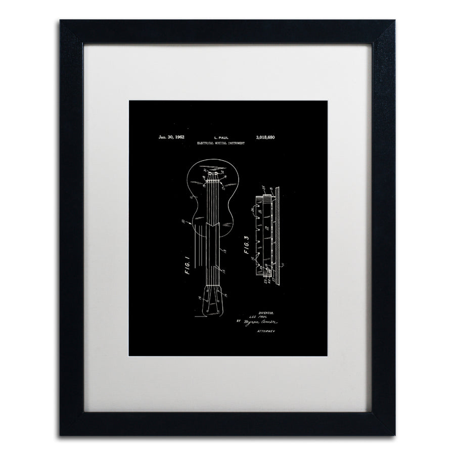 Claire Doherty Gibson Electric Guitar Patent Black Black Wooden Framed Art 18 x 22 Inches Image 1