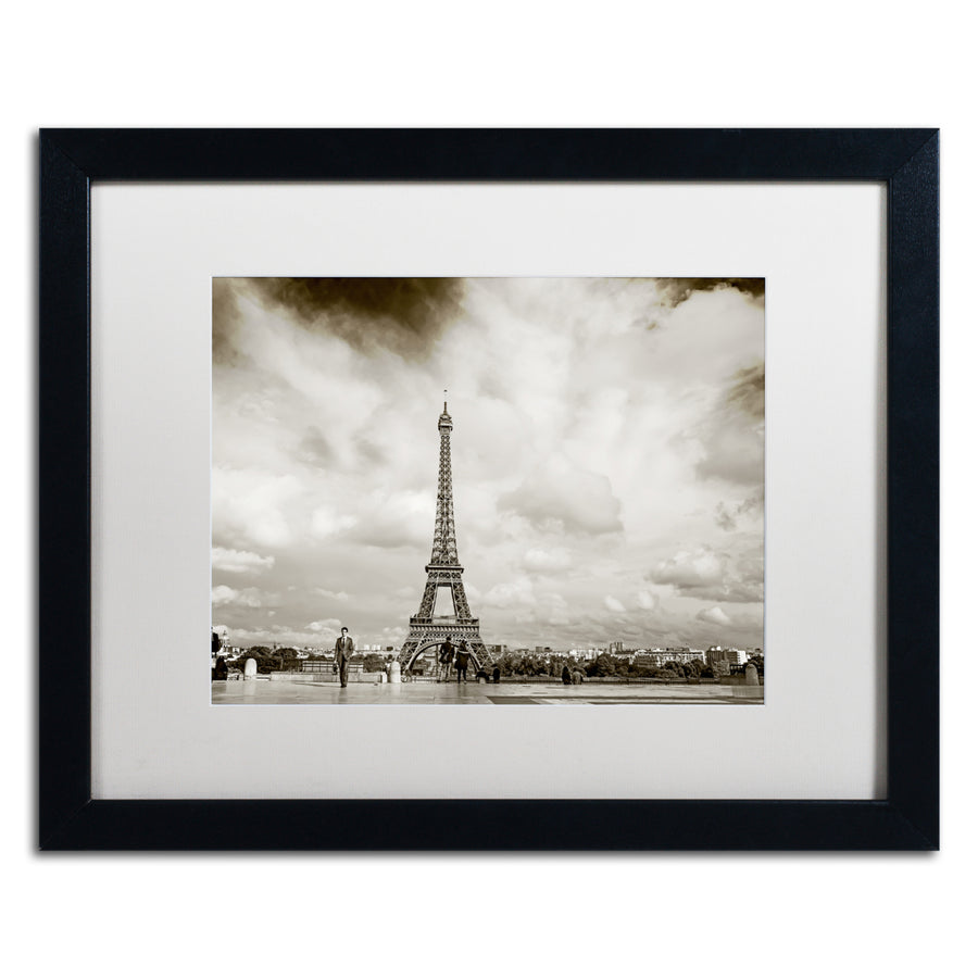 Preston Paris Eiffel Tower and Man Black Wooden Framed Art 18 x 22 Inches Image 1