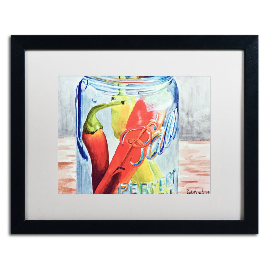 Jennifer Redstreake Ball Jar with 3 Peppers Black Wooden Framed Art 18 x 22 Inches Image 1