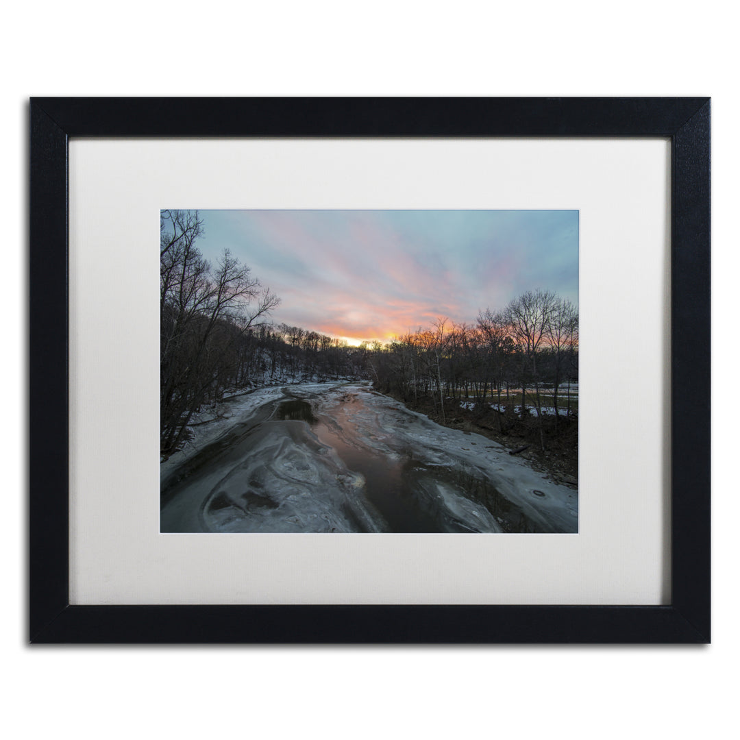 Kurt Shaffer Peaceful Winter Sunset Black Wooden Framed Art 18 x 22 Inches Image 1