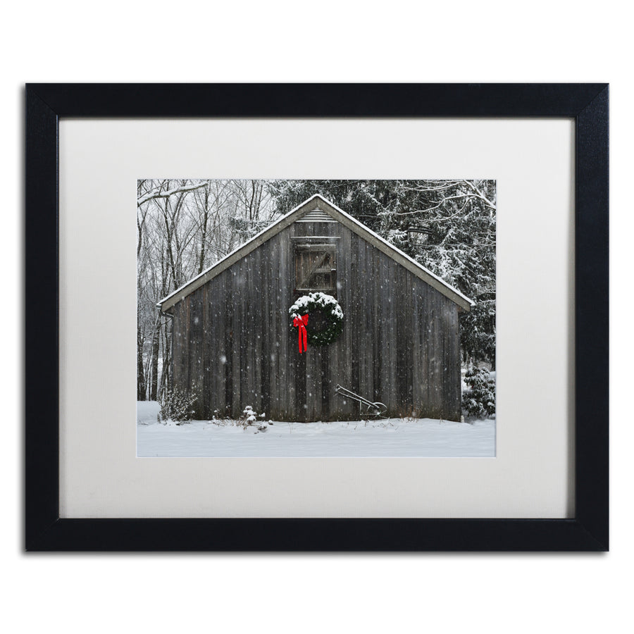 Kurt Shaffer Christmas Barn in the Snow Black Wooden Framed Art 18 x 22 Inches Image 1